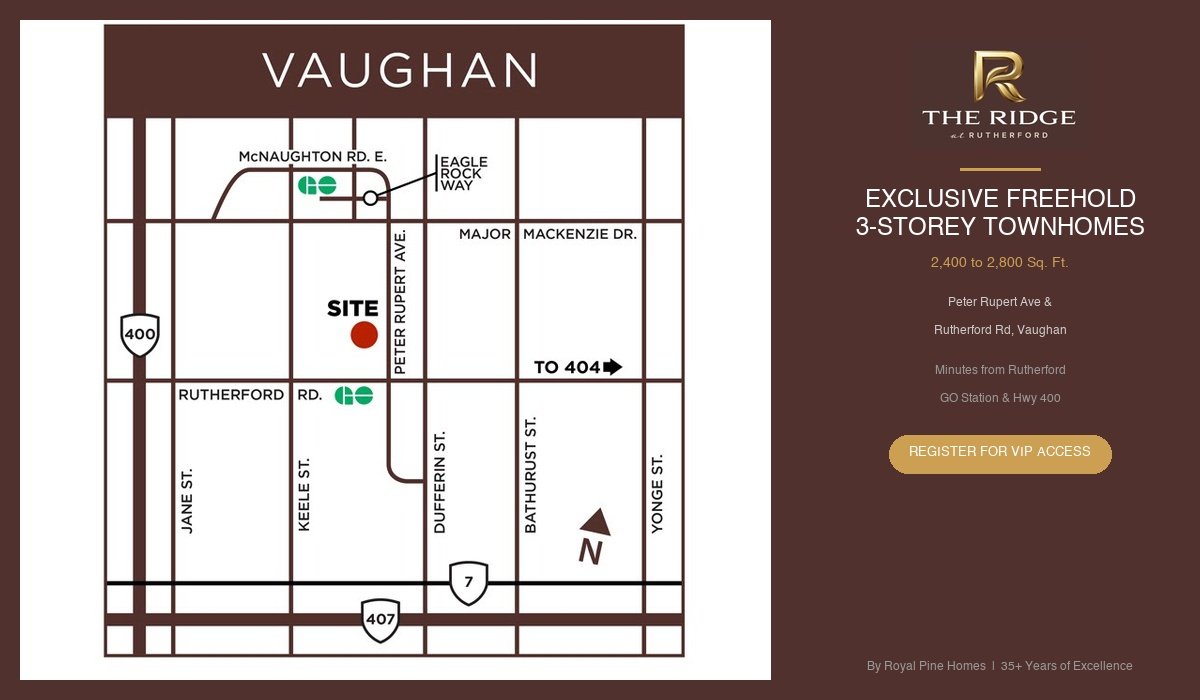 The Ridge at Rutherford location map Peter Rupert Ave Rutherford Rd Vaughan
